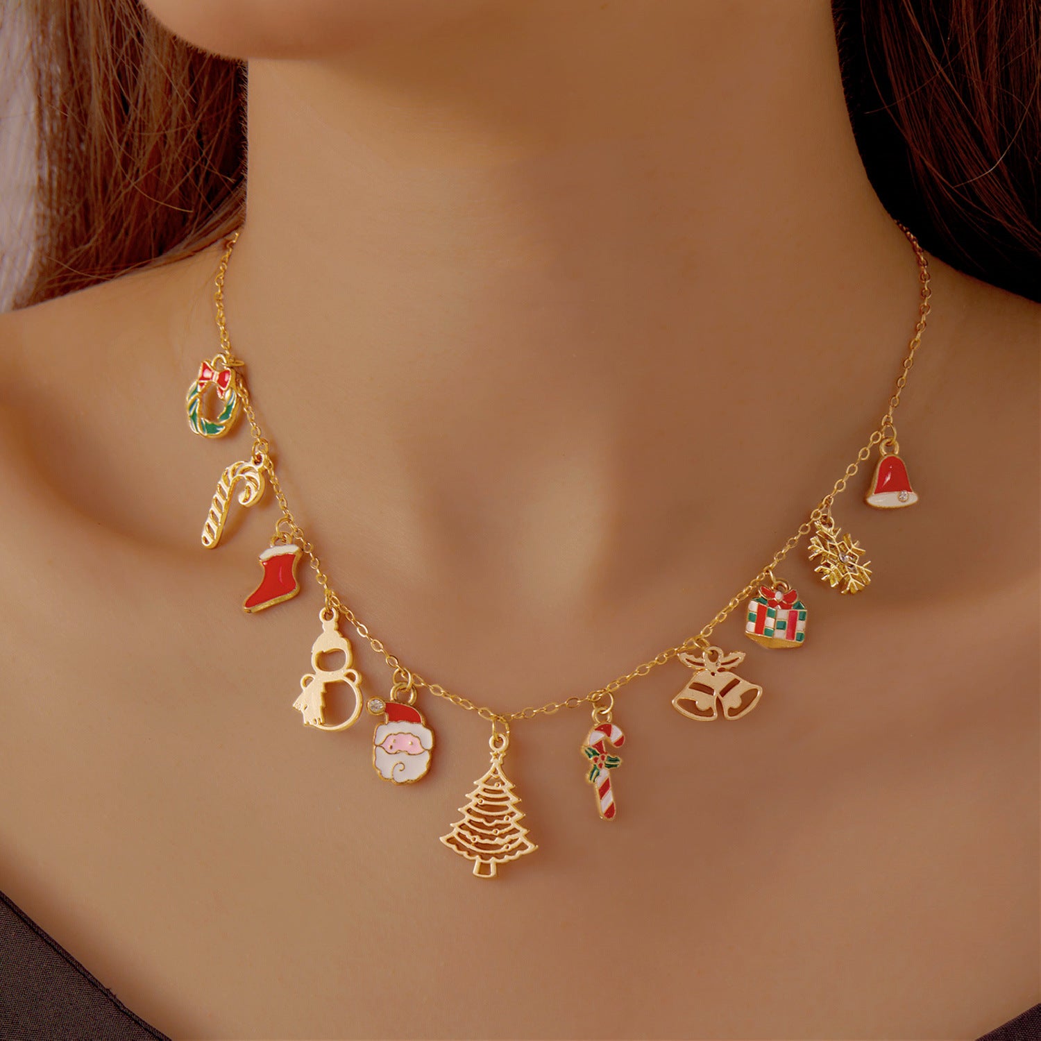 Wholesale Cute Snowman Snowflake Christmas Tree Pendant Necklace for Women